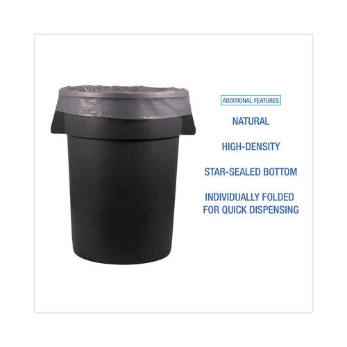 Boardwalk Z6640VNK High-Density 33-gallon 16-mic Industrial Can Liners 33 In. X 40 In. Flat Pack-Natural 200/Carton Commercial