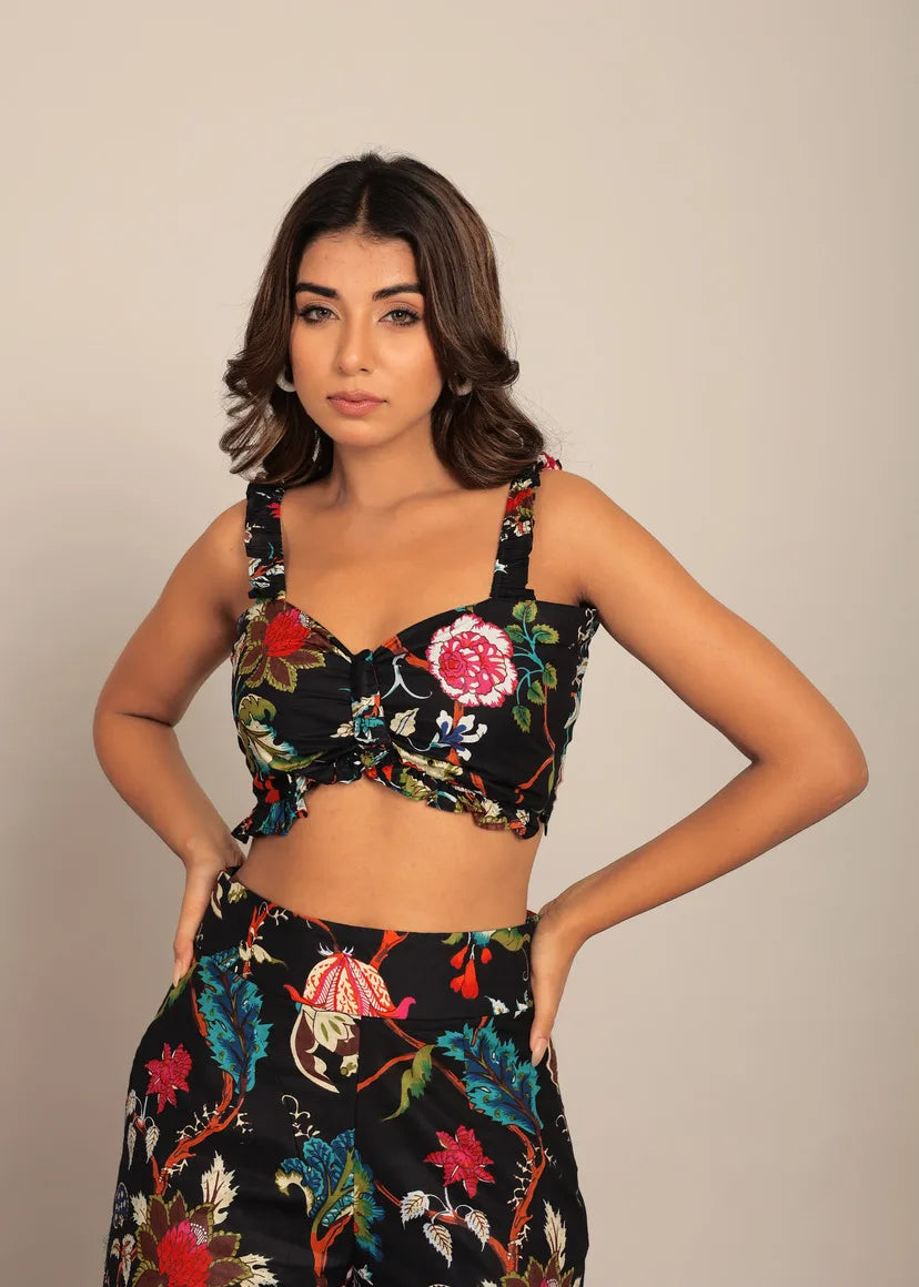 Custom Black Multicolor Floral Printed Western Bust Fitted Top Summer Halter Neck Sleeveless Casual Basic Top Button Sweet