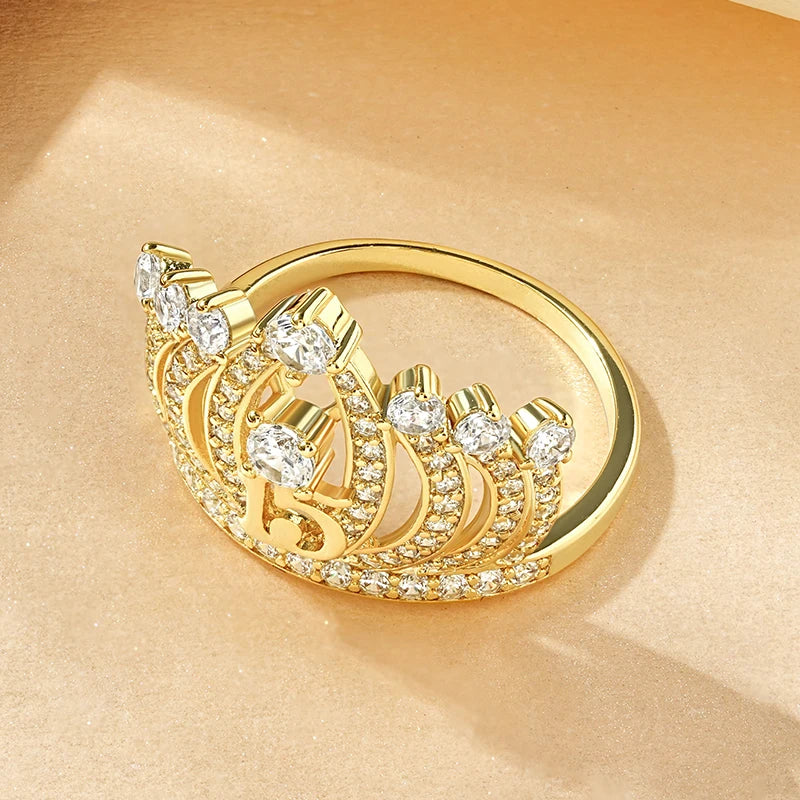 Best Sale Classic Fashion Jewelry Zircon Finger Inlaid Round Zirconia Number 15 Crown Engagement Rings for Lady Christmas Gift