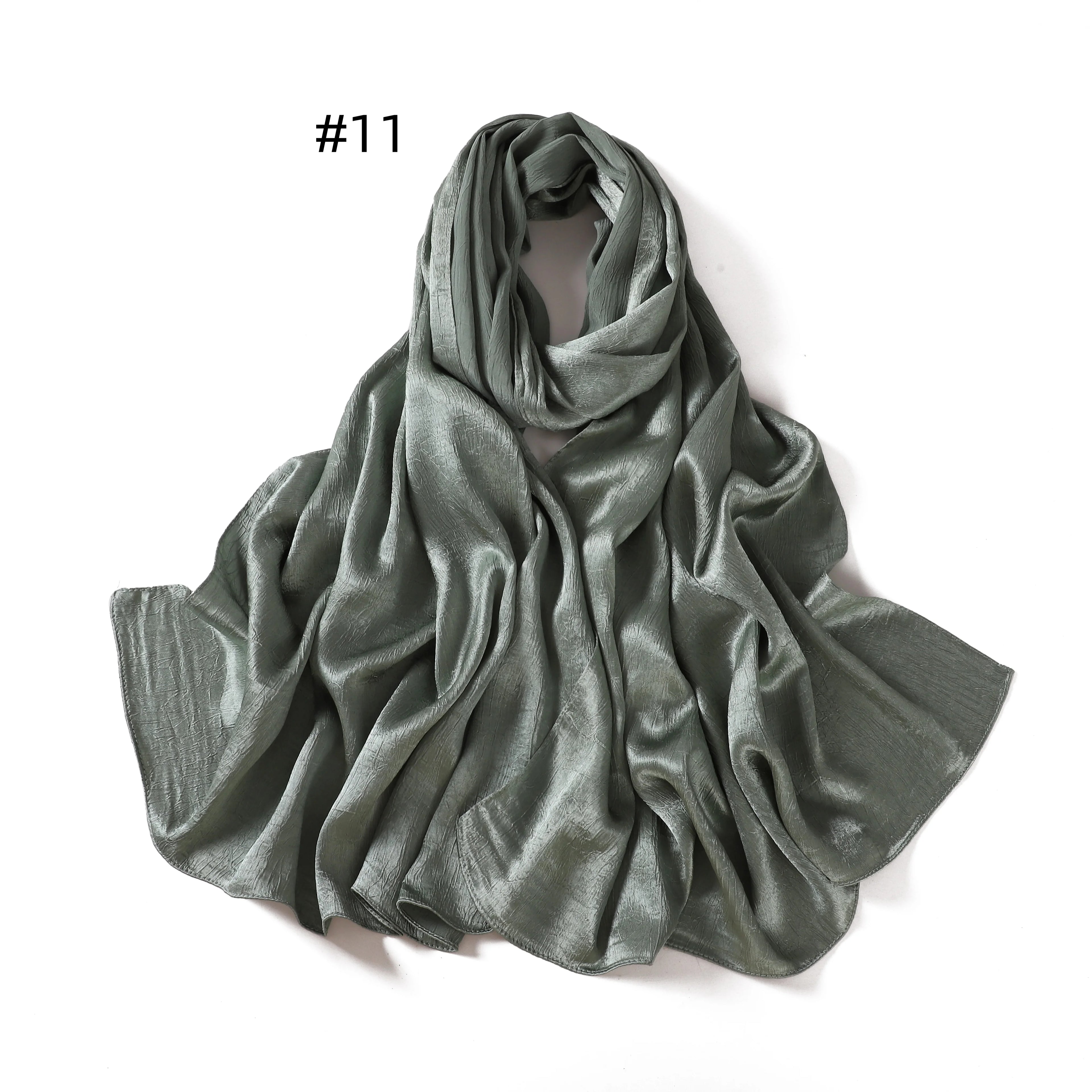 Crepe Silk Satin Solid Color Scarves Luxury Bandana Headband Headscarf Shawl Woman Turban Hijabs Rectangular Scarf for Women
