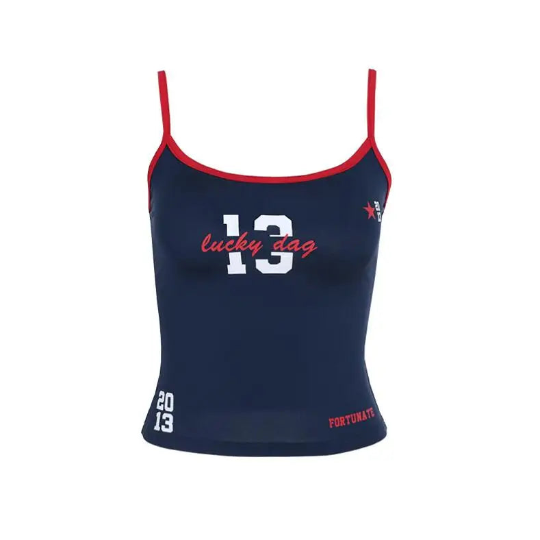 RNSHANGER Women Summer Sexy Vest Tees With Letter Halter Cropped Tops Sleeveless Pullover Slim Tank Vest