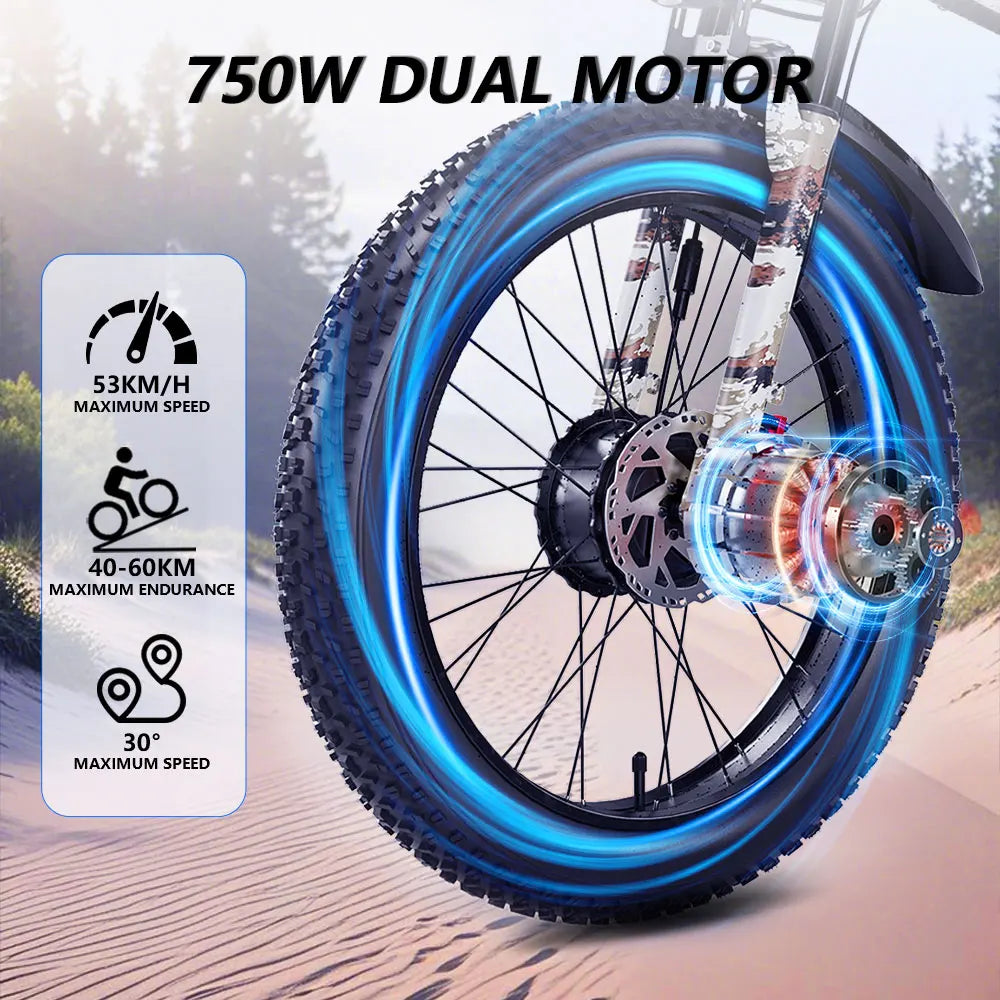 AMYET US Stock Foldable 24 Inch Easy Rider Folding Electric Bike 52v 750w Daul Motor Fat Tire Electric Bike E Bike