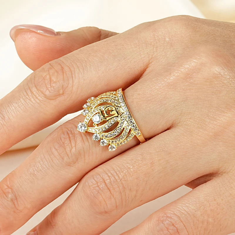 Best Sale Classic Fashion Jewelry Zircon Finger Inlaid Round Zirconia Number 15 Crown Engagement Rings for Lady Christmas Gift