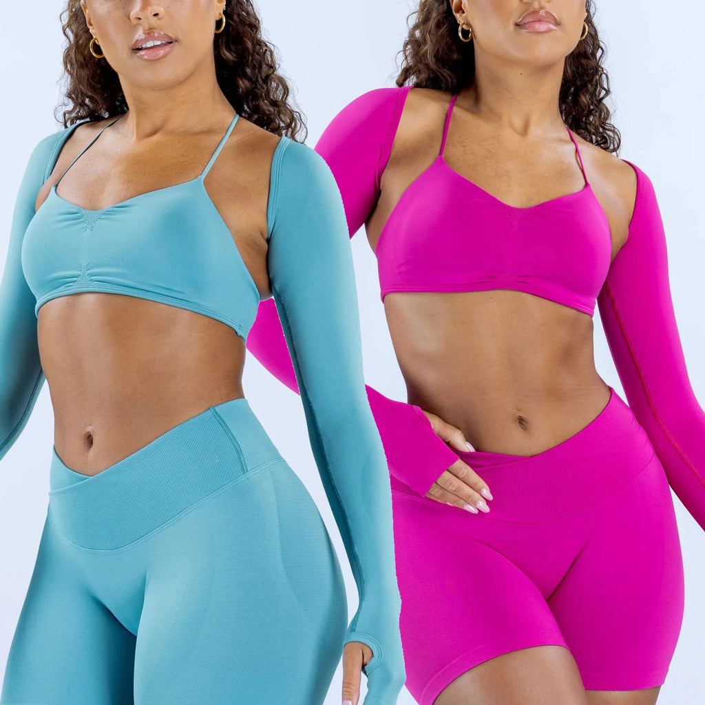 YIYI Fashion Seamless 4pcs Workout Sets for Women Cross Waist Comfortable Yoga Fitness Sets Quick Dry Gym Wears for Ladies
