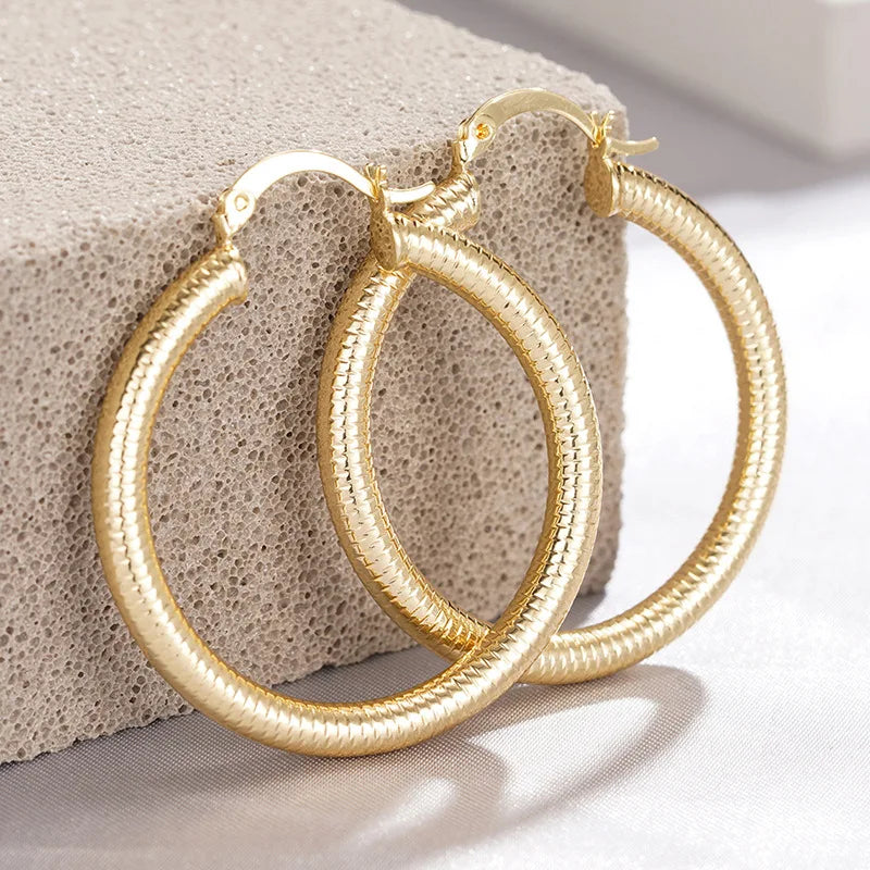 E4473 Golden Hoop Earrings for Women Gold Plated Stainless Steel Zircon Classic Fashion Jewelry