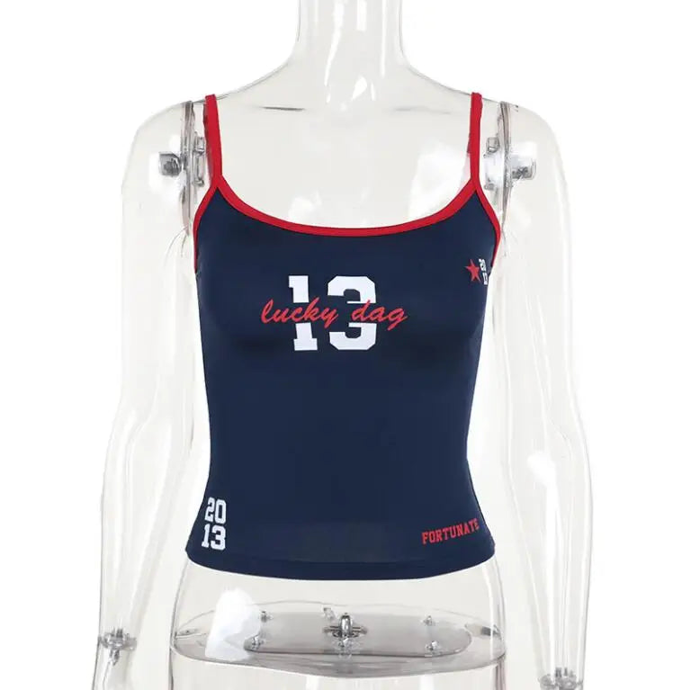 RNSHANGER Women Summer Sexy Vest Tees With Letter Halter Cropped Tops Sleeveless Pullover Slim Tank Vest