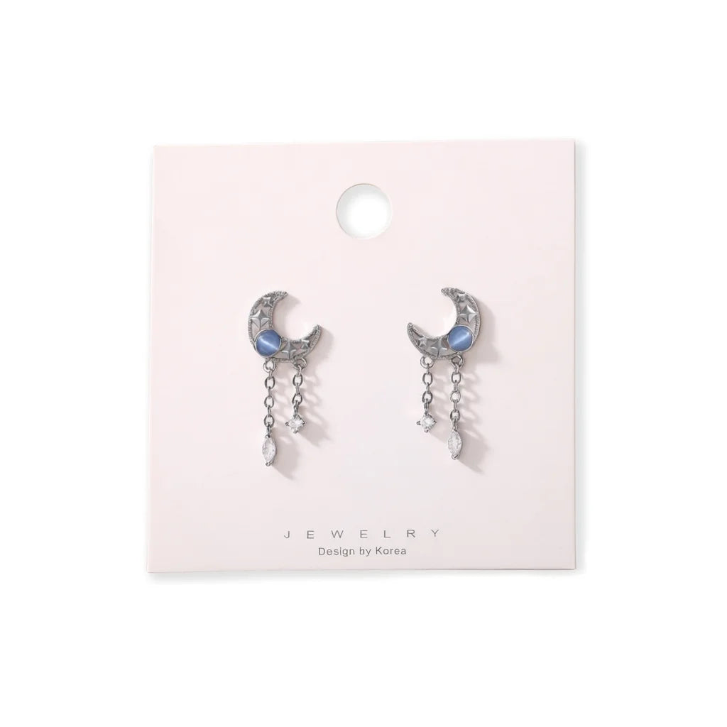Moon Shape Drop Earrings 925 Silver White Gold Crystal Rhinestone Pear Cut Bezel Setting Romantic Women Everyday Wear