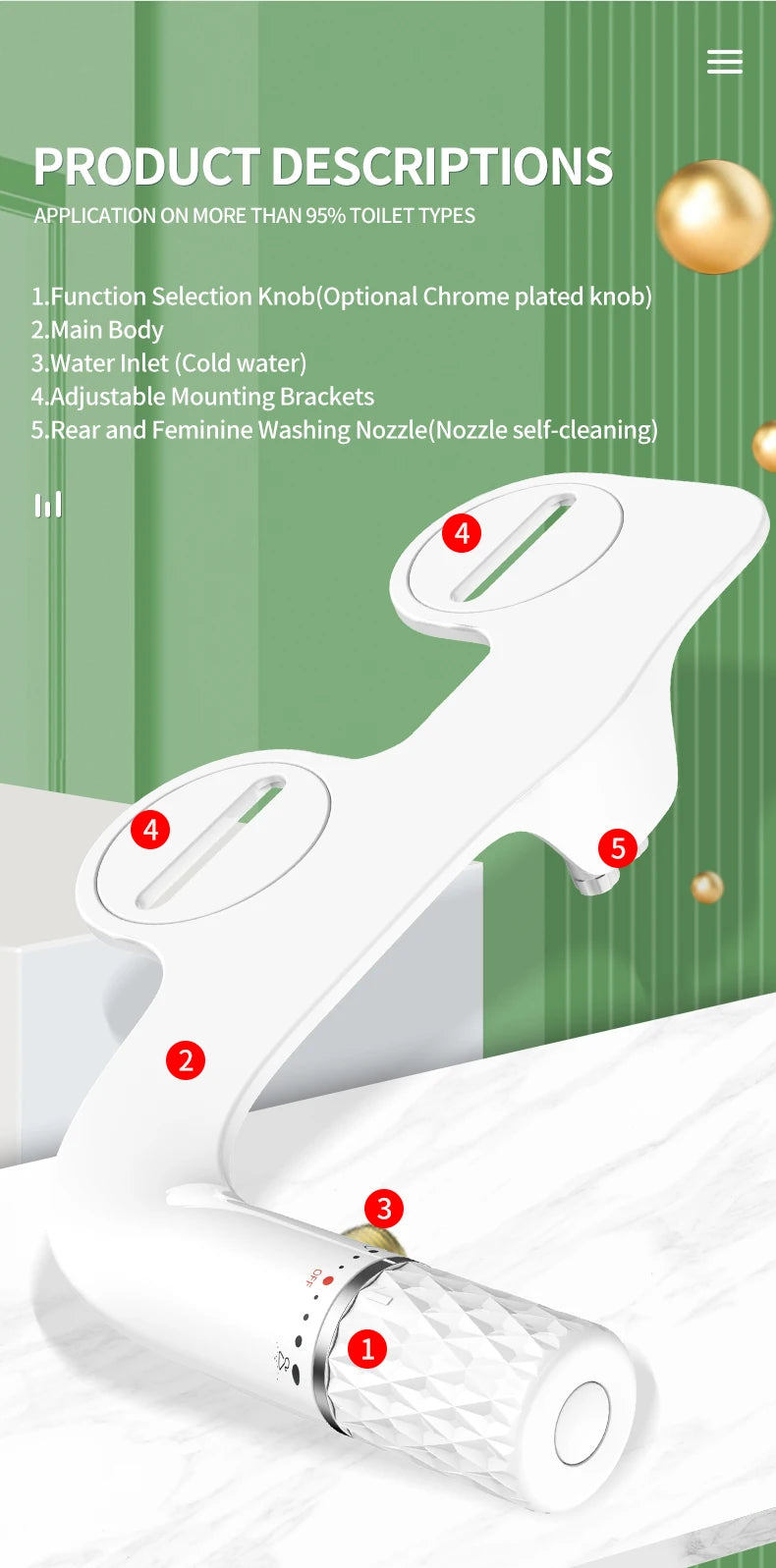 Detachable Bidet Bidet Attachment for Toilet Non Electric Fresh Water Spray Universal Fit Hygienic Self Clean Wholesale Factory