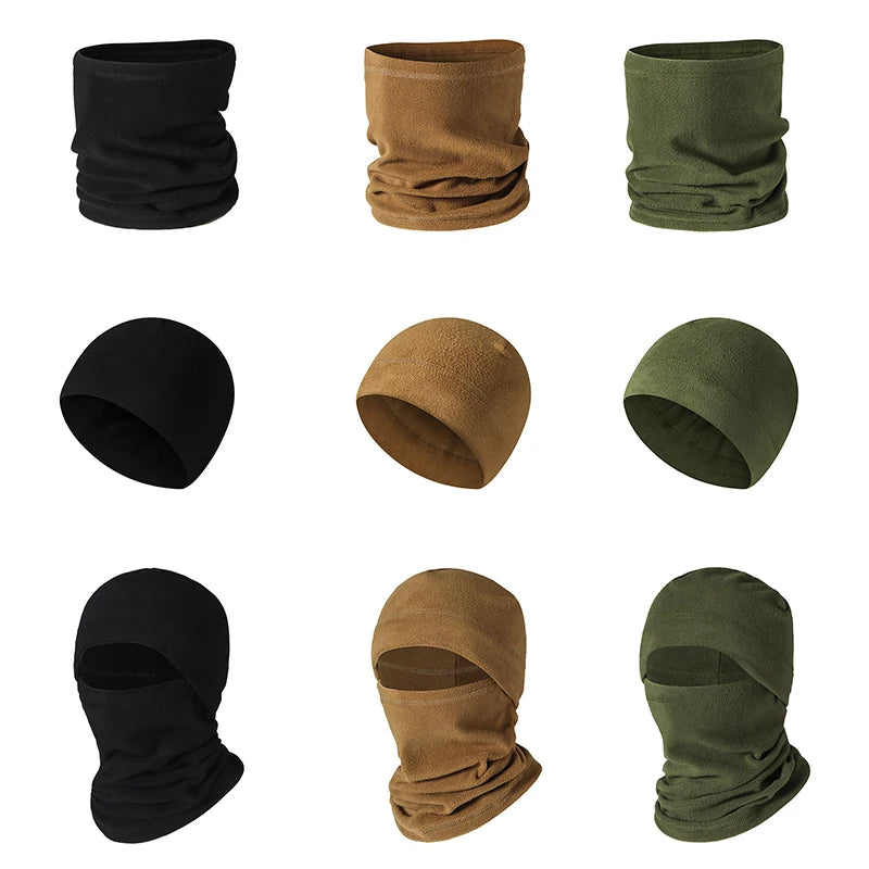 Winter Products Polar Fleece Cap Sports Cold Windproof Neck Warmer Gaiter Tactical Beanie Hat and Scarf Set for Men Women