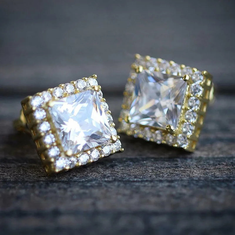 Aibeca Station Princess Cut Diamond Earrings 18K Solid Gold Classic Women's Everyday Wear