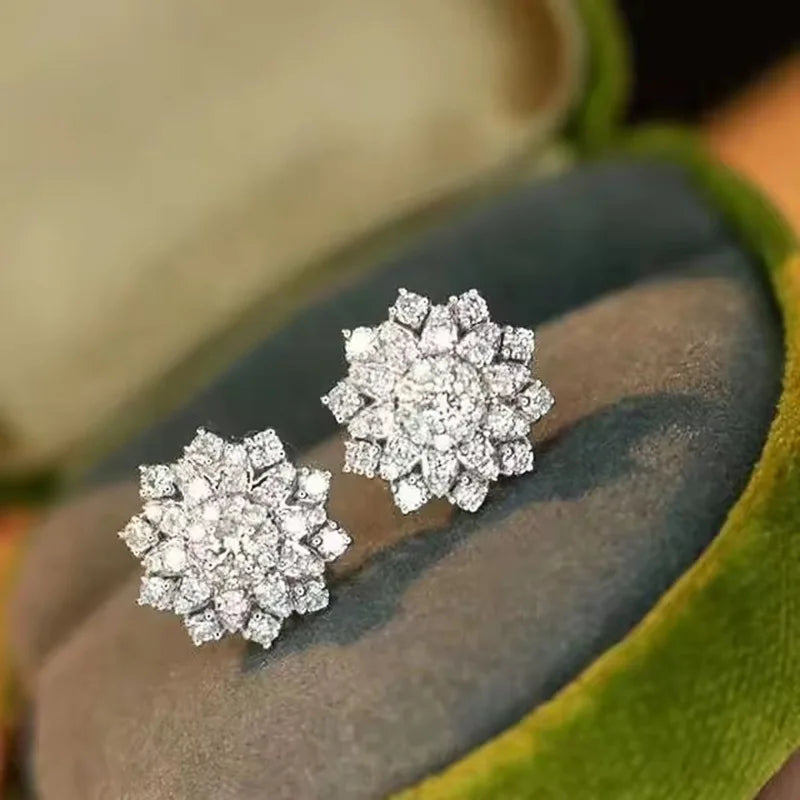 White Gold Diamond Earrings Round Brilliant Cut D Color Natural for Certified Classic Wedding Women's