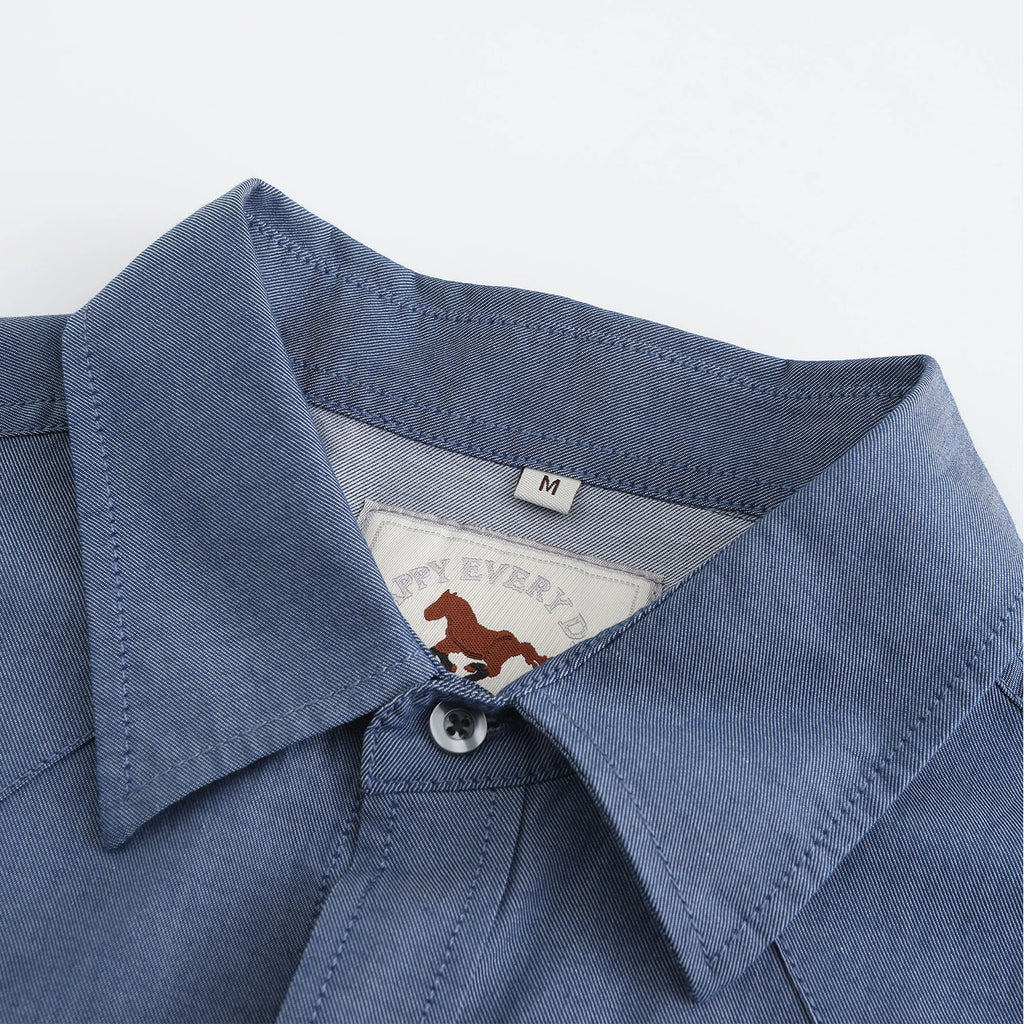 Mens Denim Western Cowboy Causal Pearl Snap Button up Short Sleeve Regular Fit Shirts