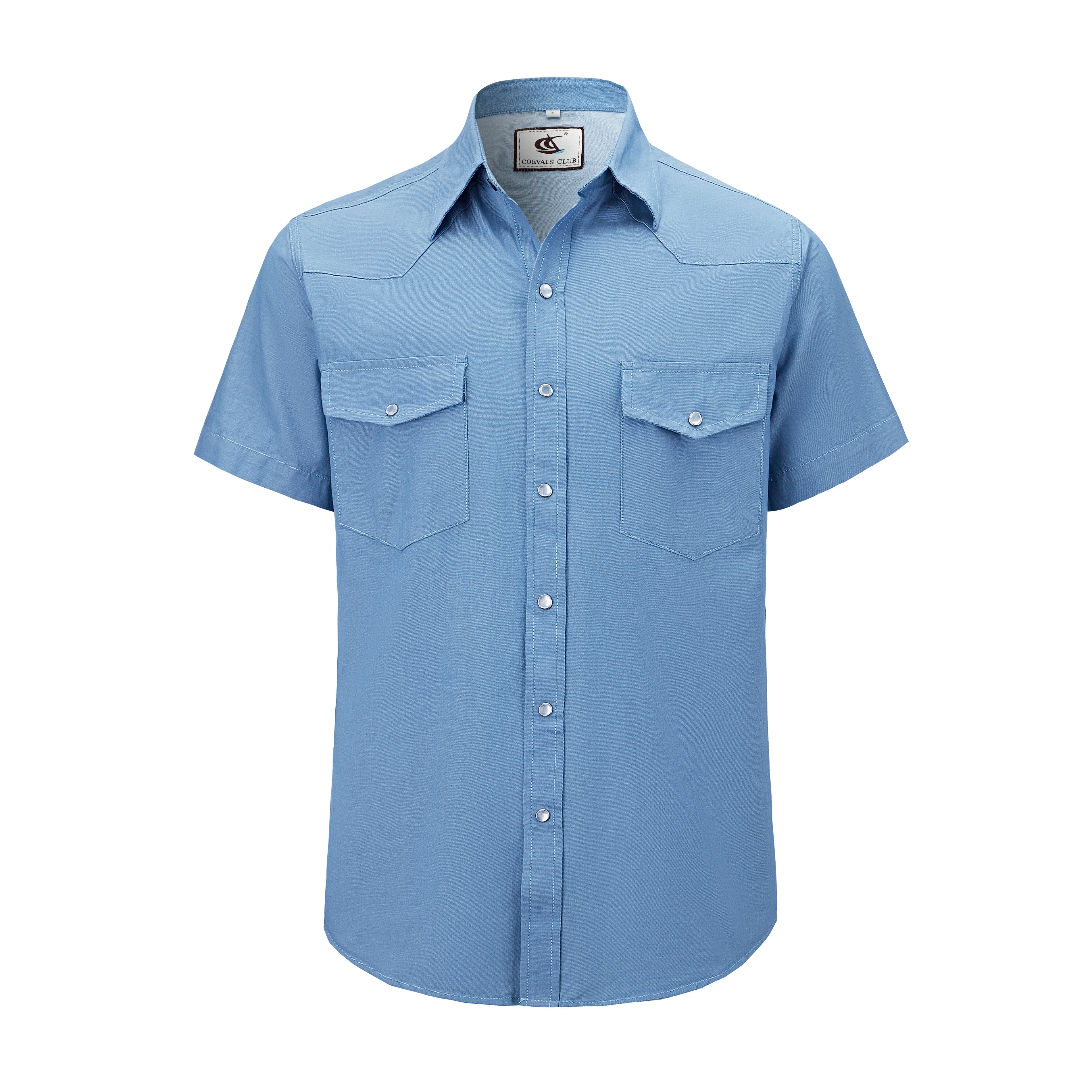 Mens Denim Western Cowboy Causal Pearl Snap Button up Short Sleeve Regular Fit Shirts