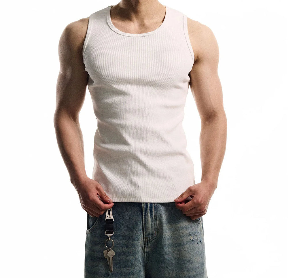 In Stock Elastic Ribbed Wife Beater Vest for Men Summer Gym Tank Top Sleeveless