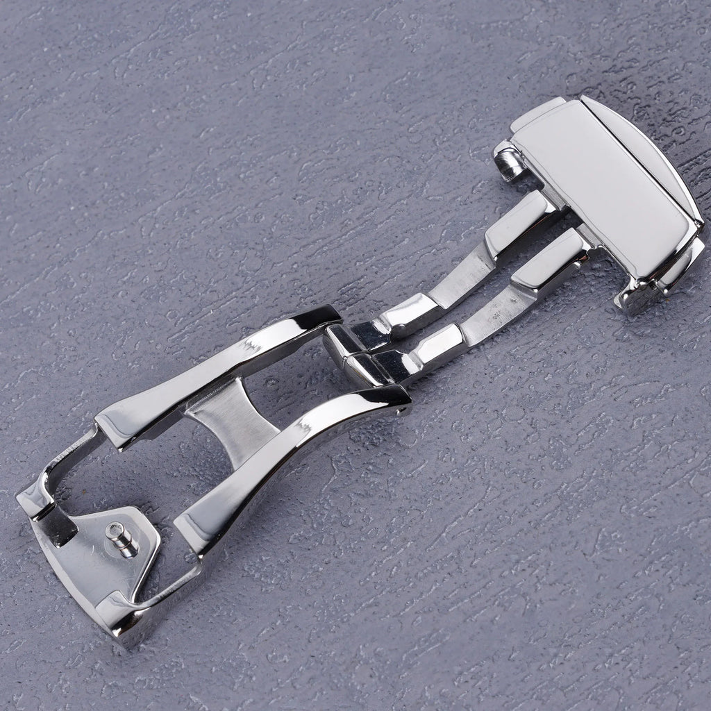 Rolamy Luxury 18-20mm Silver Polish Stainless Steel Deployment Clasp for Rubber Leather Strap Watch Band Model K01