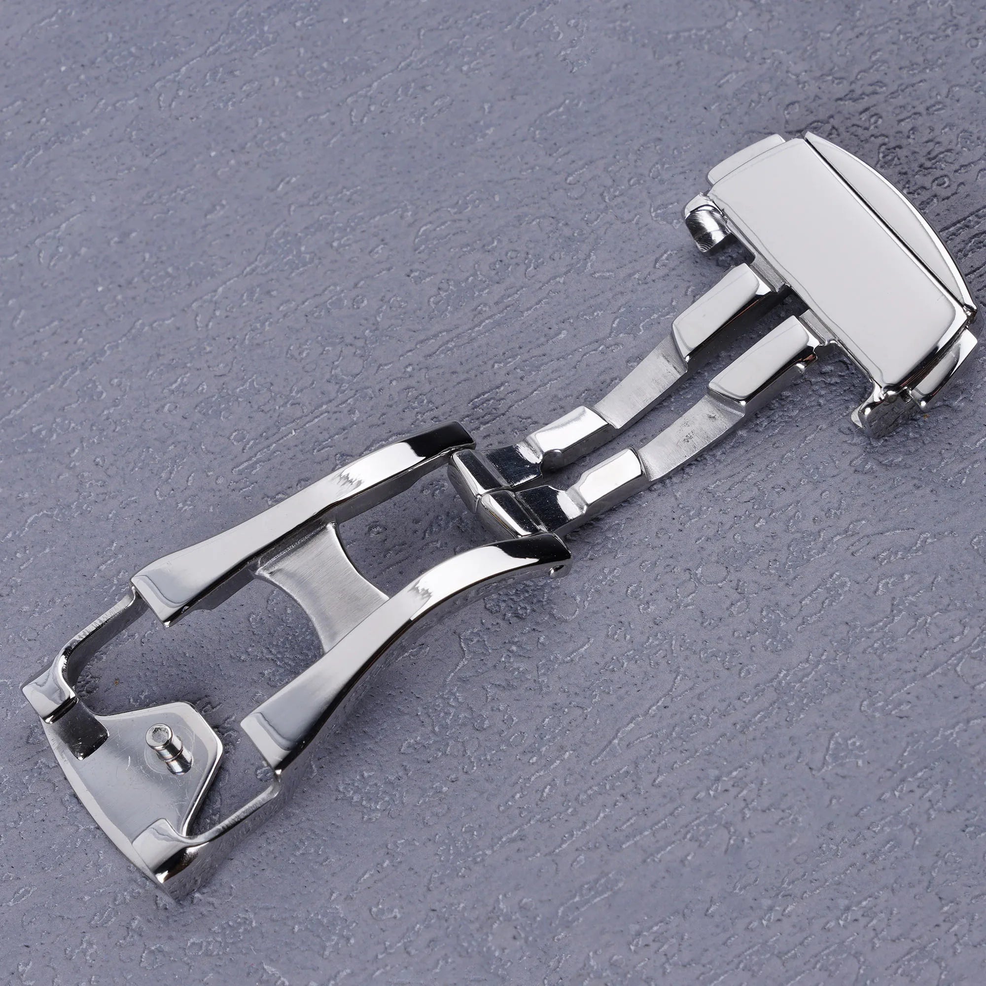 Rolamy Luxury 18-20mm Silver Polish Stainless Steel Deployment Clasp for Rubber Leather Strap Watch Band Model K01