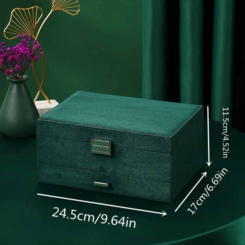 1pc 3 Layer Jewelry Storage Box Vintage Velvet Lockable Jewelry Box Storage Organizer for Earrings Necklaces Rings Bracelets