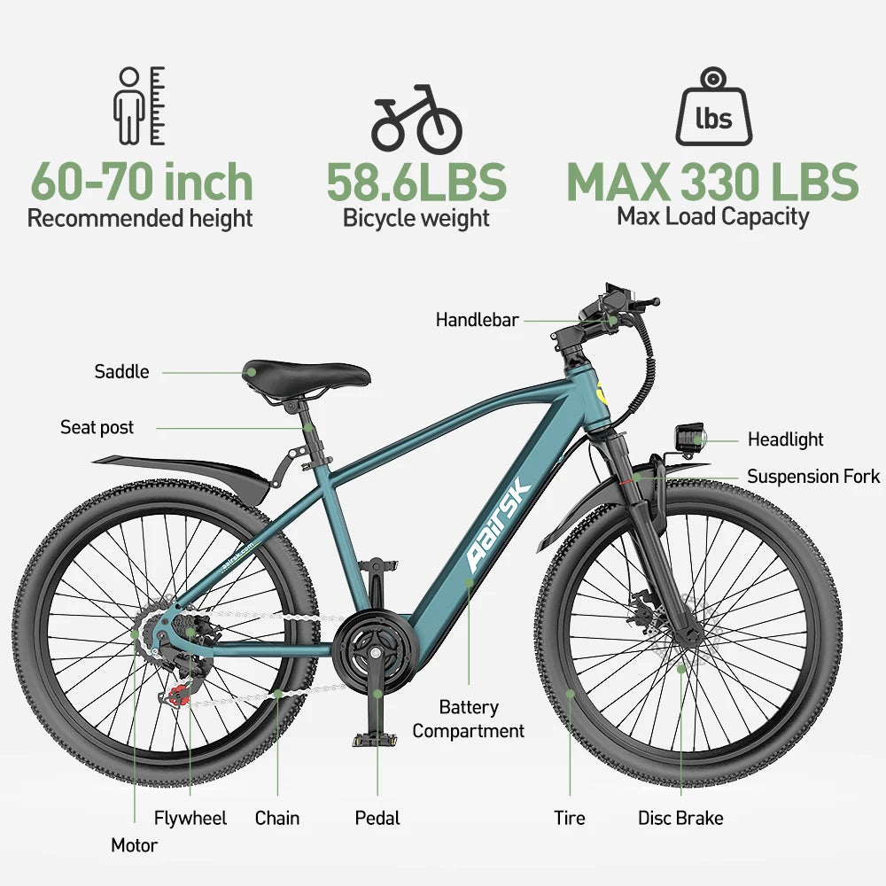 Aairsk Free Shipping Fat Tire Bike Electric Bike Cycle 24 Inch Fat Tyre Mountain Ebike 400w Motor Bicycle Electrical Mini Bike