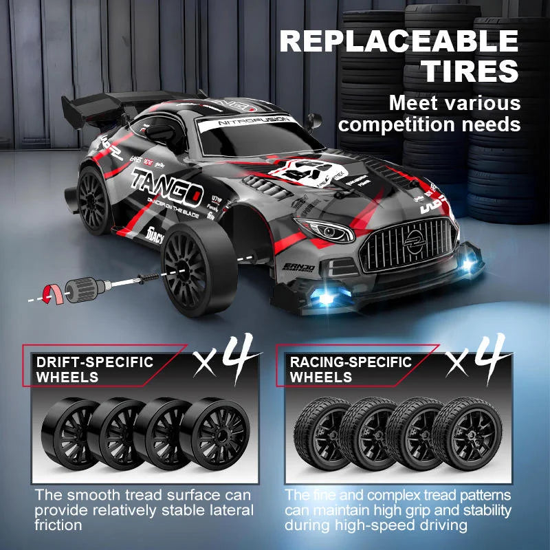 1/24 Scale Metal Remote Control Drift Car 2.4GHz 4WD High-Speed Sports Model with Follow Me & Auto Return for Boys Gift