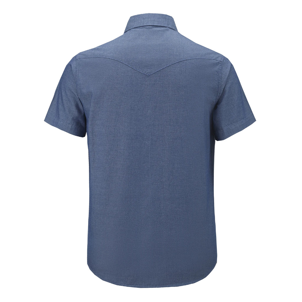 Mens Denim Western Cowboy Causal Pearl Snap Button up Short Sleeve Regular Fit Shirts