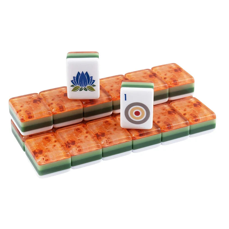 American Mahjong Hand-Crafted Four-Layer  Acrylic Inner Print Wood Grain 160Tiles European-American Style Set for Chess Card