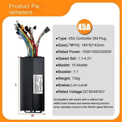 36-52V Electric Moped Accessories Modified Bicycle Lithium Battery with 45A Three-Mode Sine Wave Controller