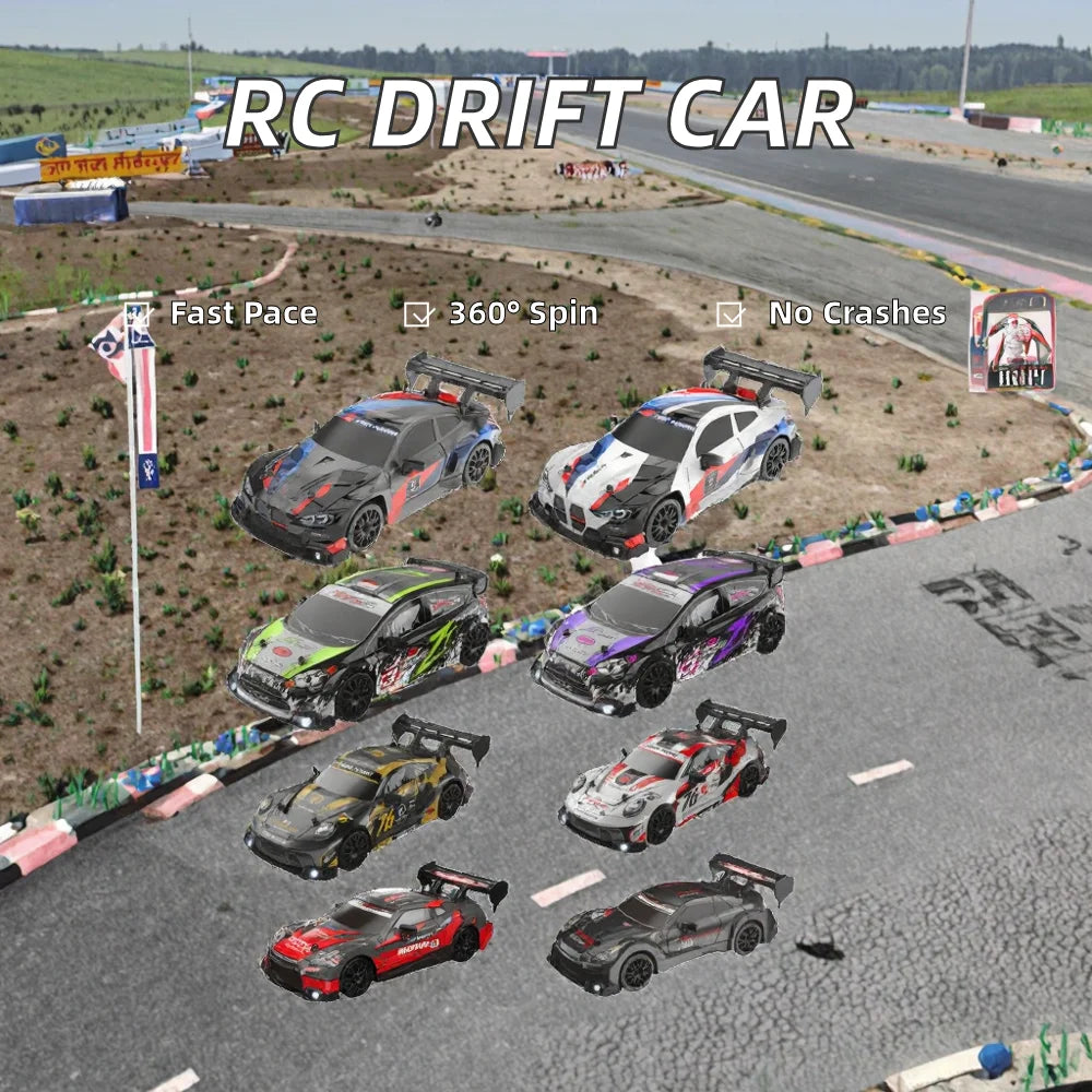 High-Speed Racing 1:24 Scale Mini Remote Control Drift Car 2.4GHZ 360-Degree Rotating Toy for Children Durable Metal Material