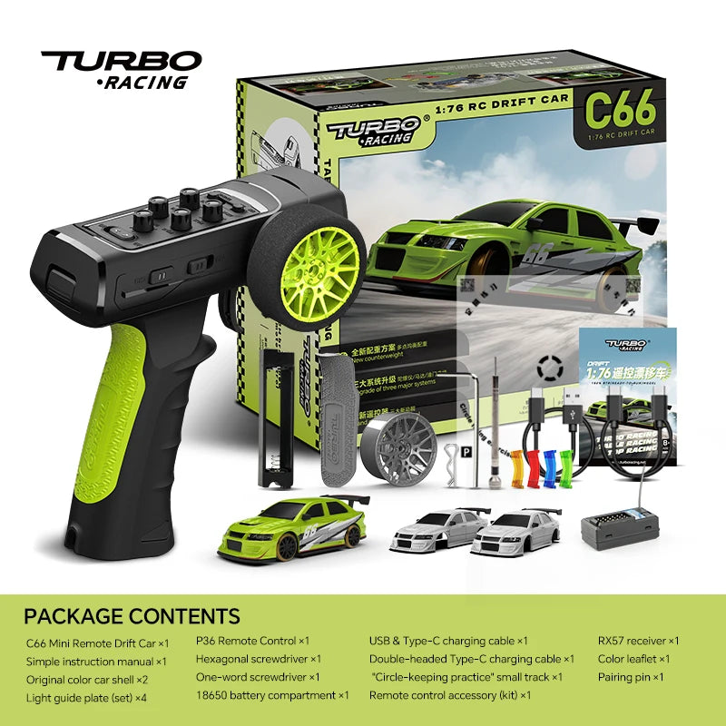 Turboracing 1/76 C66 Drift RC Car with Gyro Mini 2.4G RTR Hobby Grade Professional Remote Control Model Toy Cars for Adult Kids