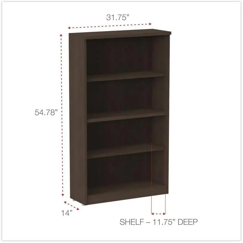 Alera Valencia Series Four-Shelf Music Bookcase Espresso Finish Bedroom Study Room Hospital Use Door Mount Living Room 32.48W X