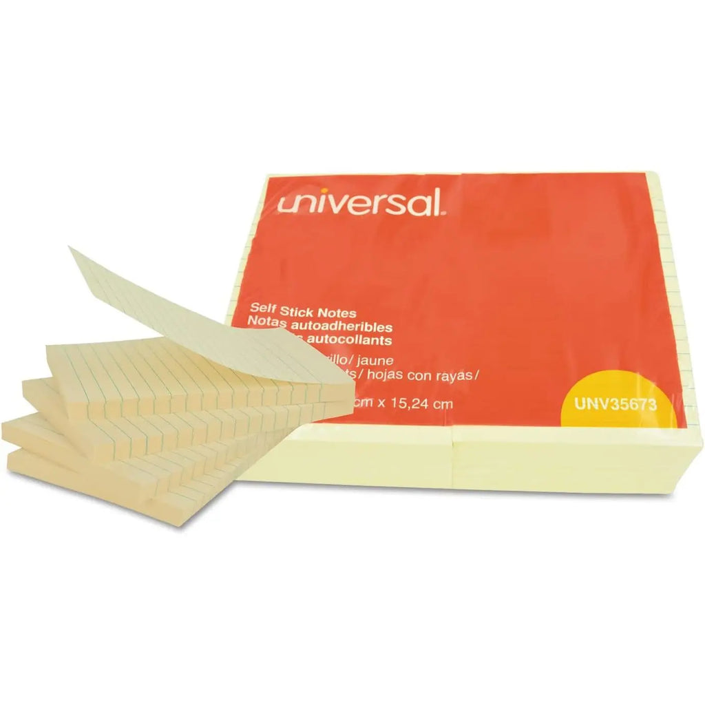 Universal UNVN35673 Self-Stick Note Pads Lined 4 X 6 Yellow 100-Sheet (Pack 12) Magnetic Cute PET Memo Pad Office Stationery