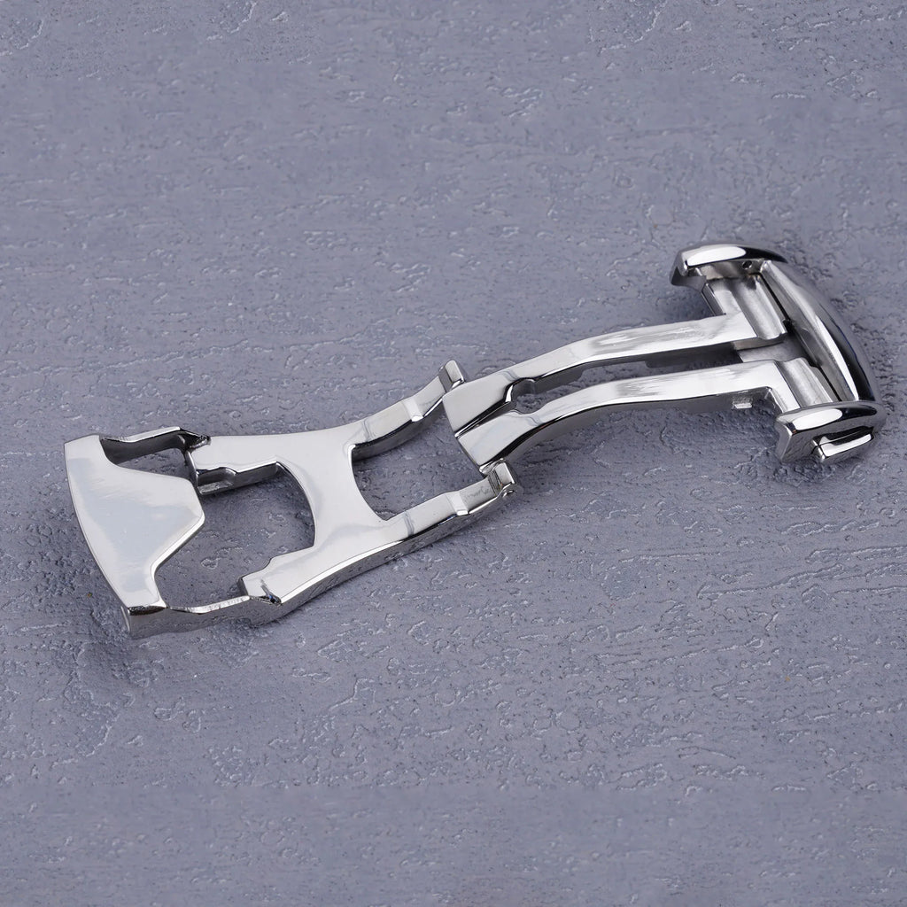 Rolamy Luxury 18-20mm Silver Polish Stainless Steel Deployment Clasp for Rubber Leather Strap Watch Band Model K01