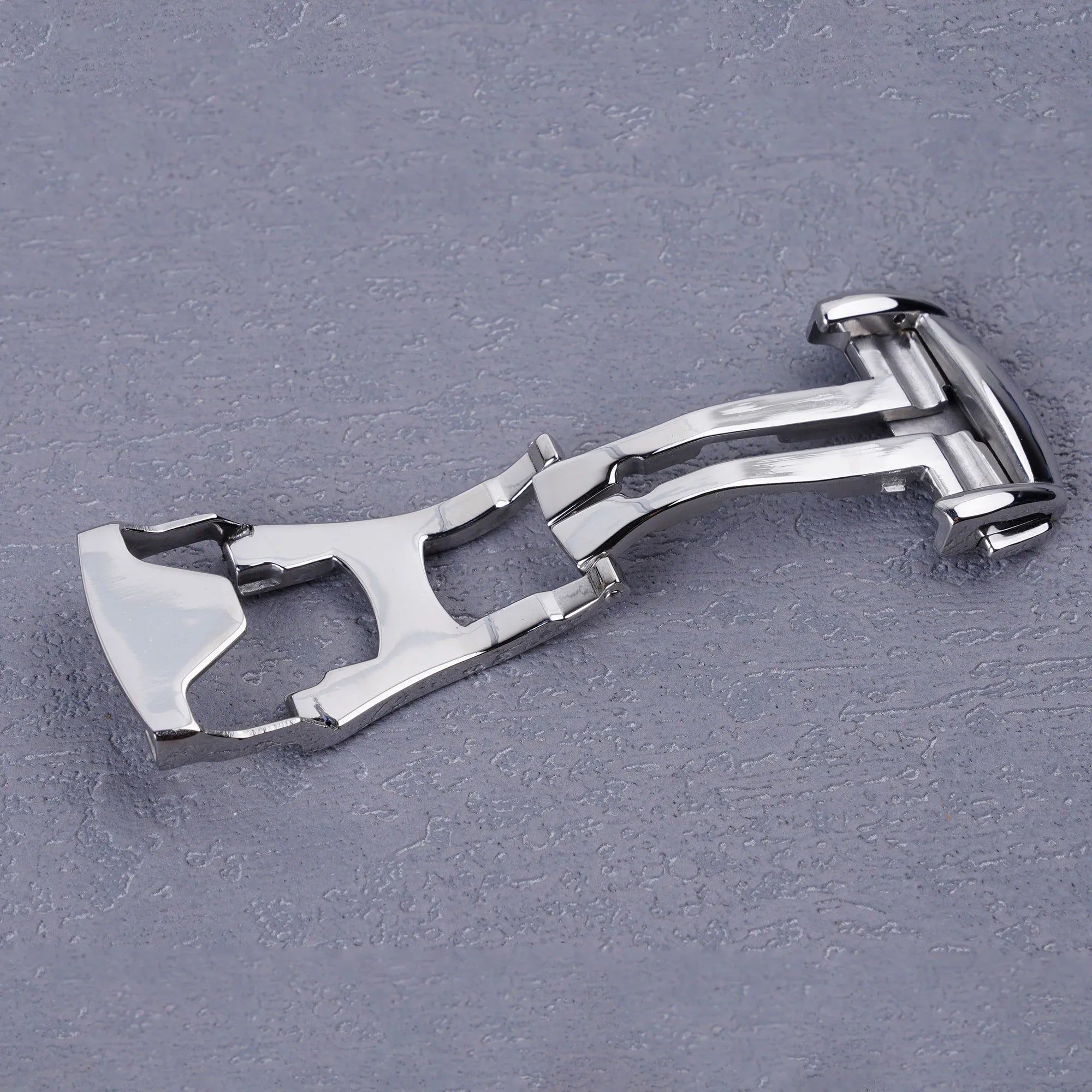 Rolamy Luxury 18-20mm Silver Polish Stainless Steel Deployment Clasp for Rubber Leather Strap Watch Band Model K01