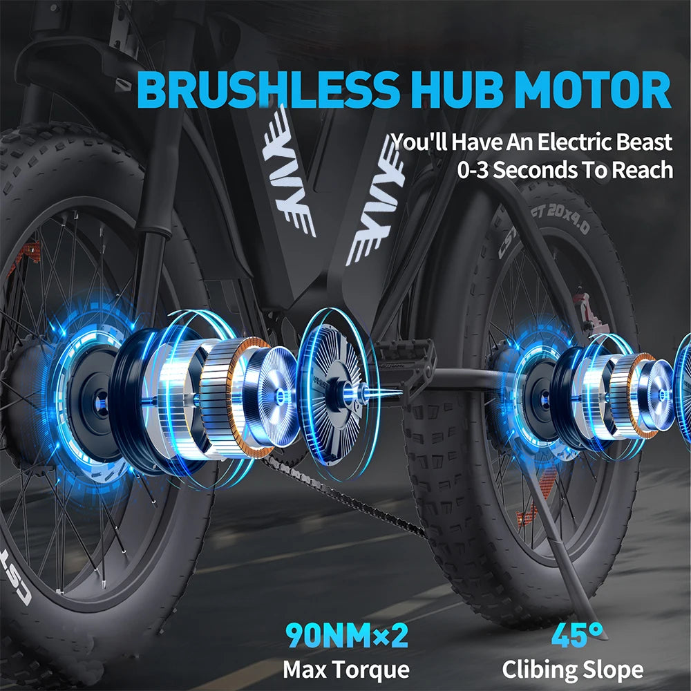 YVY Q20Pro 52V 40ah 20" Fat Tire Dual Motor Lithium Battery Electric Mountain Dirt Bike Off Road Electric Bicycle for Adults