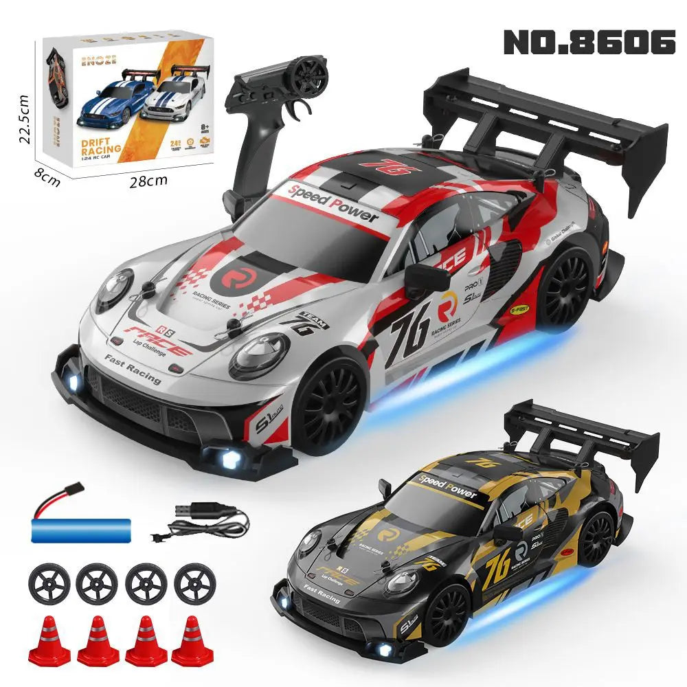 High-Speed Racing 1:24 Scale Mini Remote Control Drift Car 2.4GHZ 360-Degree Rotating Toy for Children Durable Metal Material