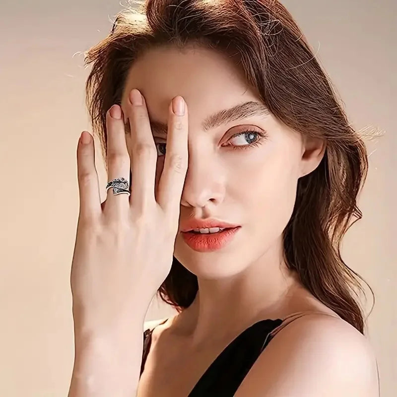 H450 Flower Cocktail Ring Antique Silver Plated Stainless Steel Unisex Gift Fashion Rings
