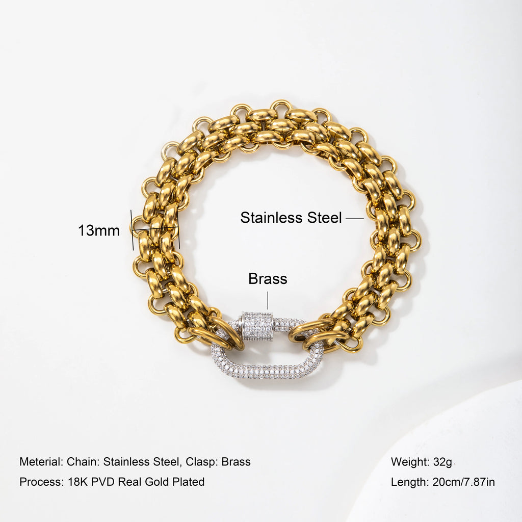 YF3811 Waterproof 18k Gold Plated Stainless Steel Hypoallergenicity Three Layer Weaving Chunky Chain Zircon Clasp Necklace