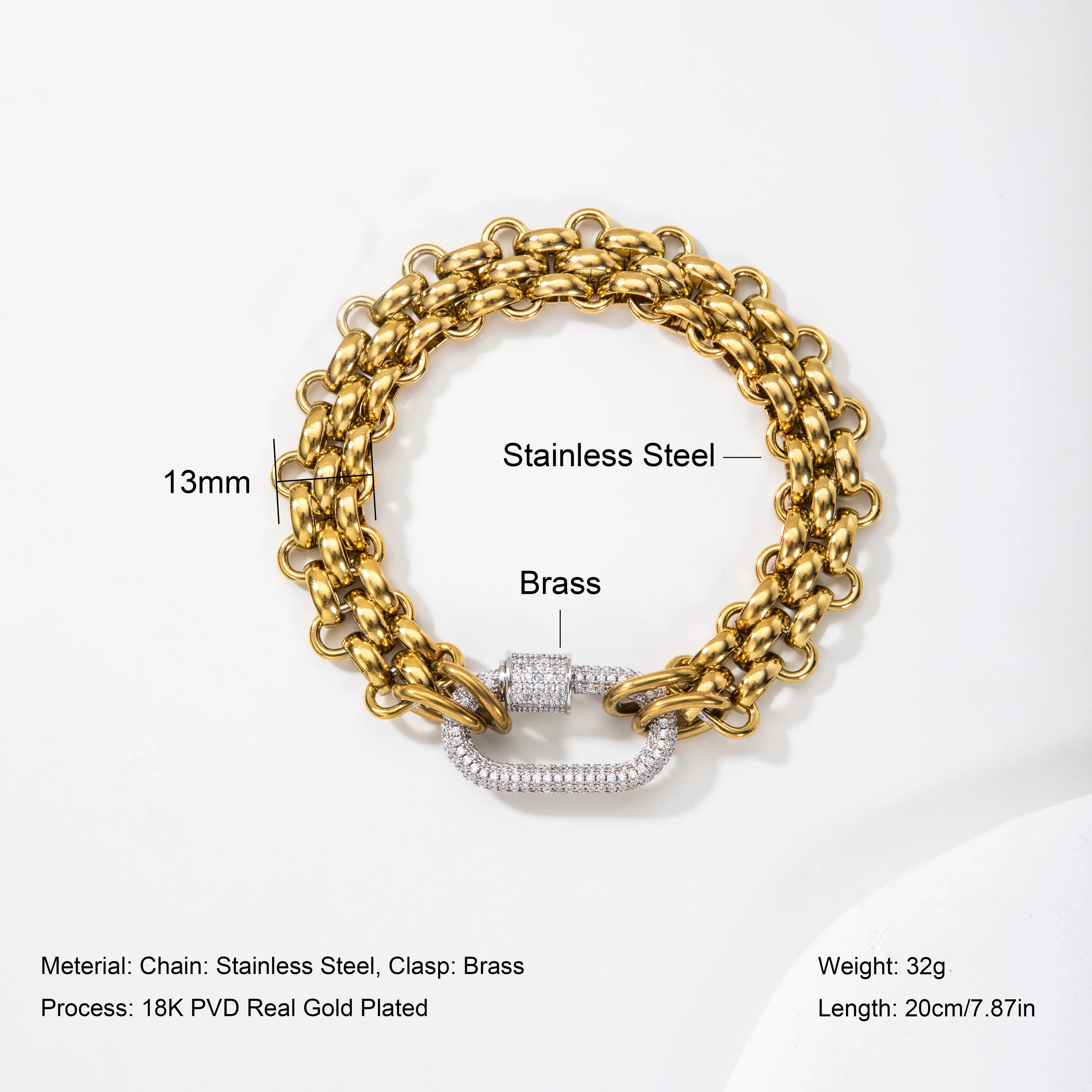 YF3811 Waterproof 18k Gold Plated Stainless Steel Hypoallergenicity Three Layer Weaving Chunky Chain Zircon Clasp Necklace