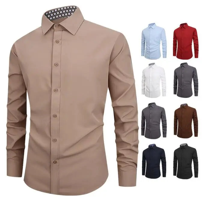 Men's Shirt Solid Color Long Sleeved Men's Shirt Casual Simple Slim Fit Business Fashionable Shirts