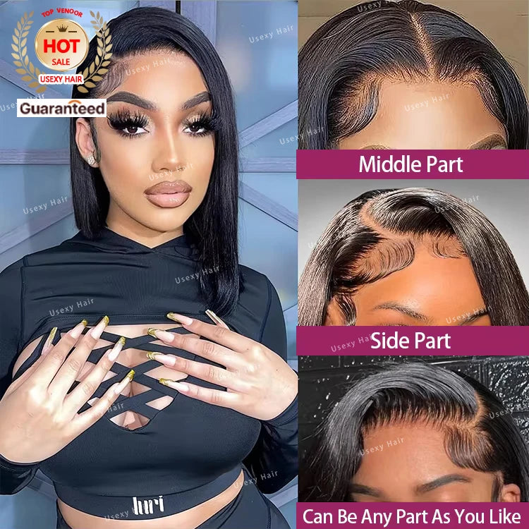 Wholesale 1B Black Color 150% 180% Density Silky Straight Human Hair 13x4 Hd Peruvian Hair Wig Lace Front Wigs for Black Women