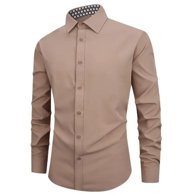 Men's Shirt Solid Color Long Sleeved Men's Shirt Casual Simple Slim Fit Business Fashionable Shirts
