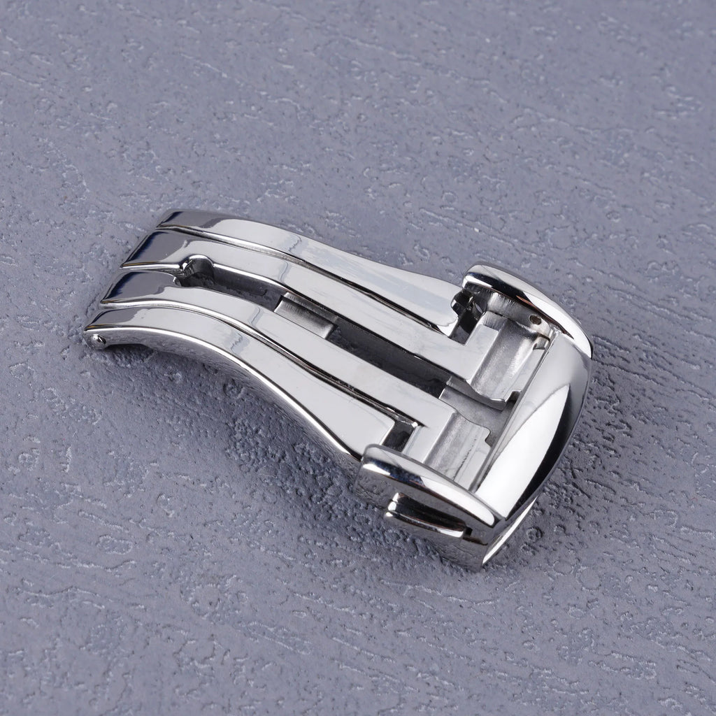 Rolamy Luxury 18-20mm Silver Polish Stainless Steel Deployment Clasp for Rubber Leather Strap Watch Band Model K01