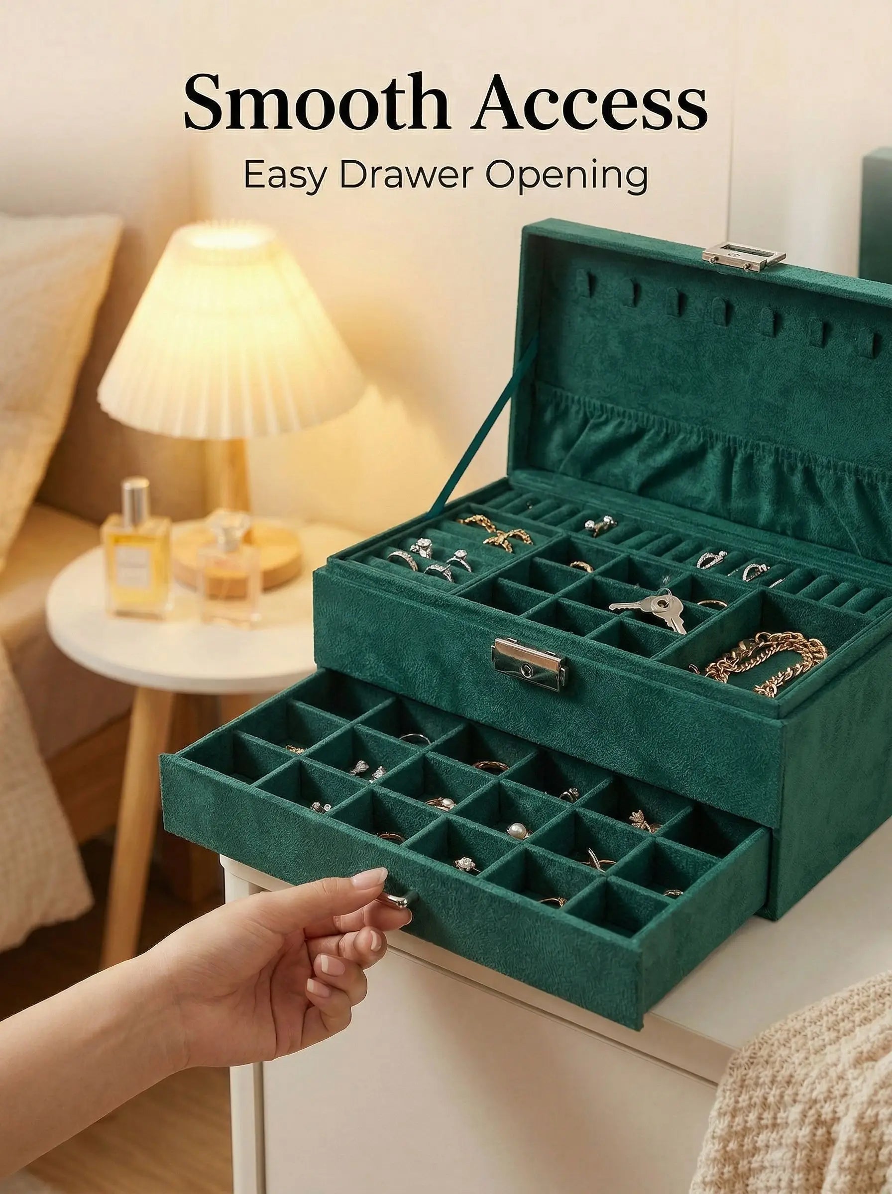 1pc 3 Layer Jewelry Storage Box Vintage Velvet Lockable Jewelry Box Storage Organizer for Earrings Necklaces Rings Bracelets