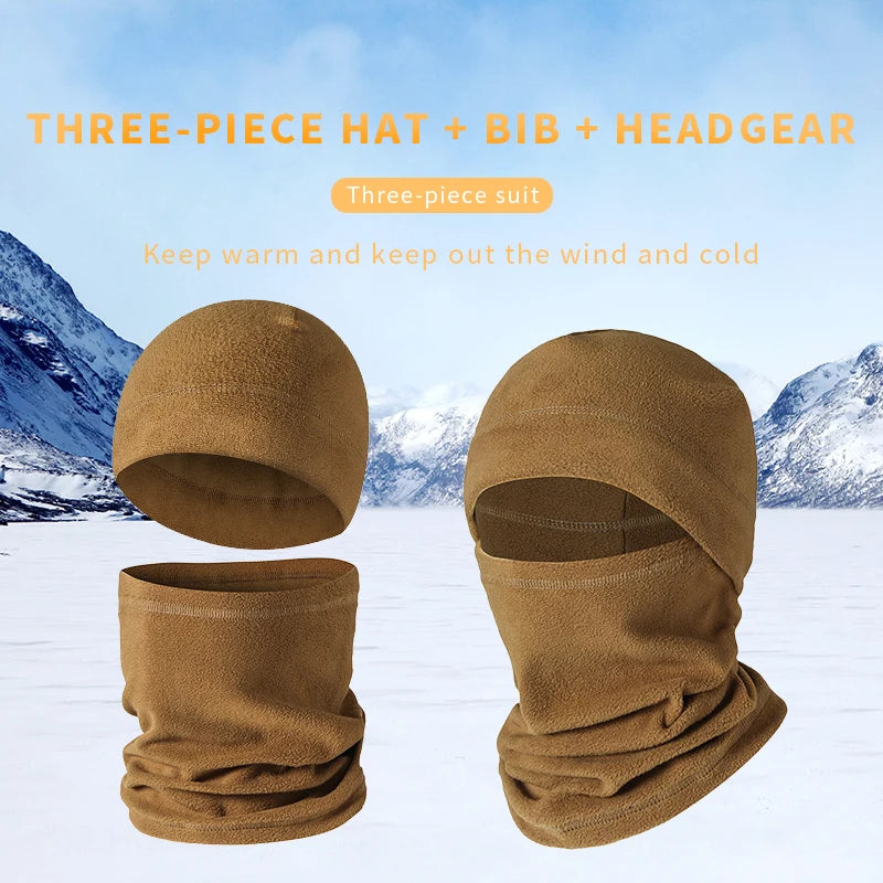 Winter Products Polar Fleece Cap Sports Cold Windproof Neck Warmer Gaiter Tactical Beanie Hat and Scarf Set for Men Women