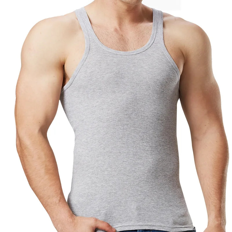 In Stock Elastic Ribbed Wife Beater Vest for Men Summer Gym Tank Top Sleeveless