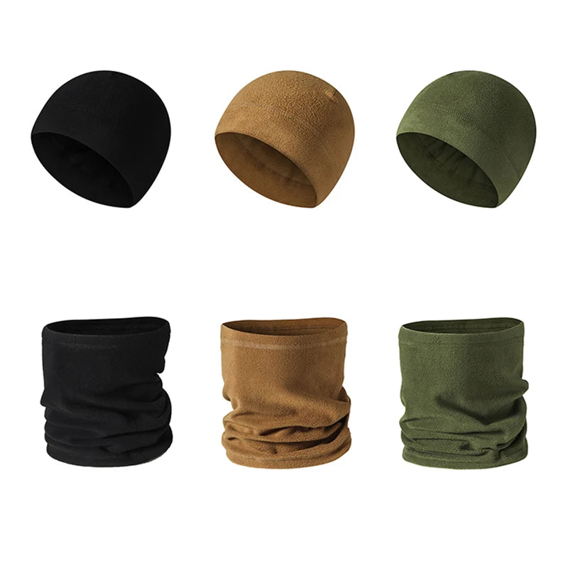 Winter Products Polar Fleece Cap Sports Cold Windproof Neck Warmer Gaiter Tactical Beanie Hat and Scarf Set for Men Women