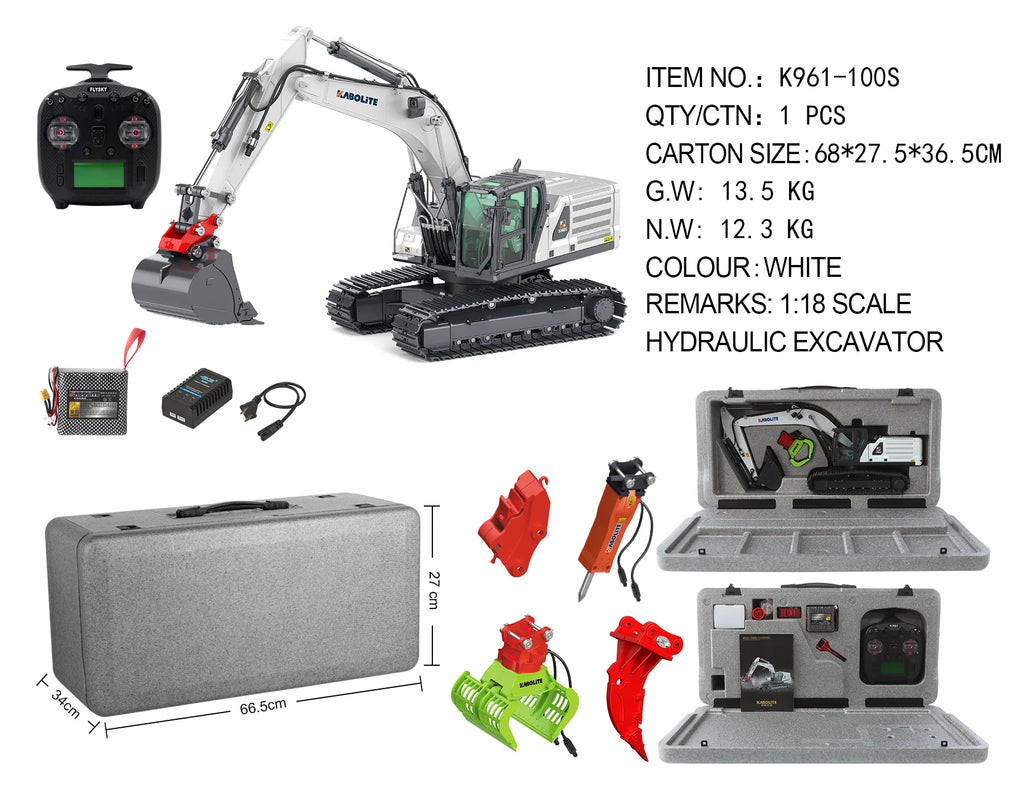 K961-100S 1/18 Metal Hydraulic RC Excavator Upgraded Version Remote Control Fully Functional Model Truck Product RC Cars