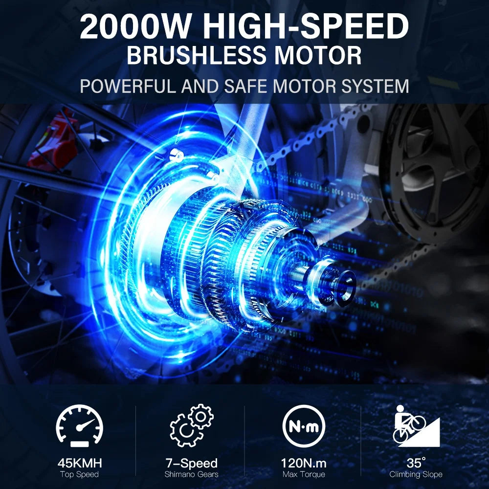 Coswheel CT20S Fat Tire Electric Bike Adults 60V 2000W Power Fast Ebike 50km/h High Speed E Dirt Bike Electric Mountain Bike