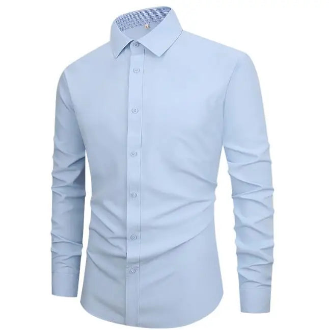 Men's Shirt Solid Color Long Sleeved Men's Shirt Casual Simple Slim Fit Business Fashionable Shirts