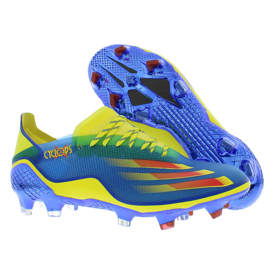For Men's X Ghosted.1 FG Soccer Shoes Blue/Vivid Red/Bright Yellow Color Vietnam MSS-FY1223 | 100% Authentic