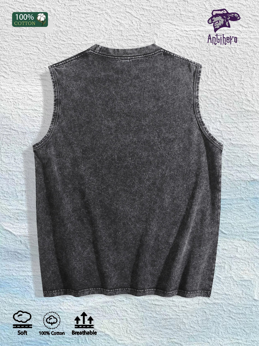 Spirit Winged Graphic Washed Vest US Warehouse 3 Colors Cotton Tank